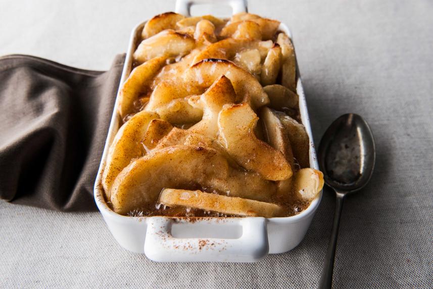 Apple crisp in a casserole dish