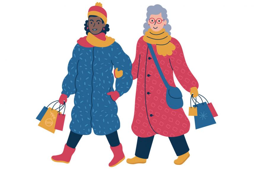 Illustration of people shopping during the winter